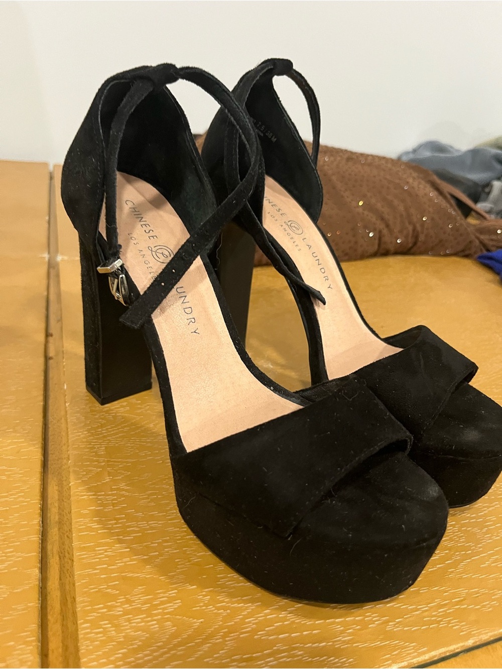 Chinese Laundry Black Suede platform sandals